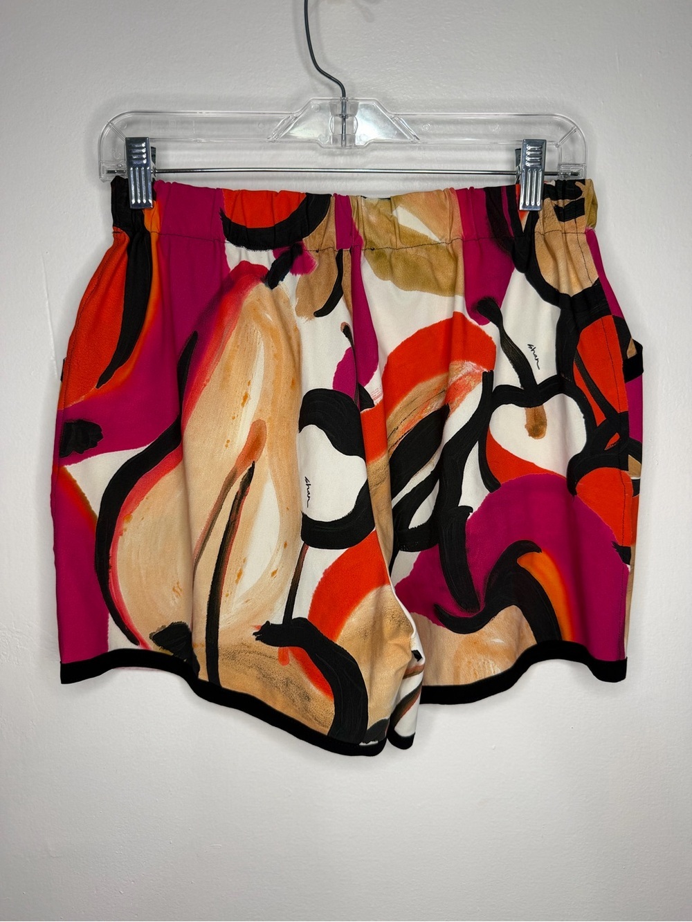 Shan Women’s Abstract Print Pink & Orange Shorts - Picture 2 of 6